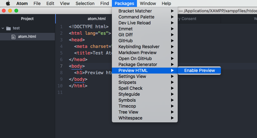 Enabled html. Атом для html. Atom среда разработки. Код html на Atom. Atom редактор кода.
